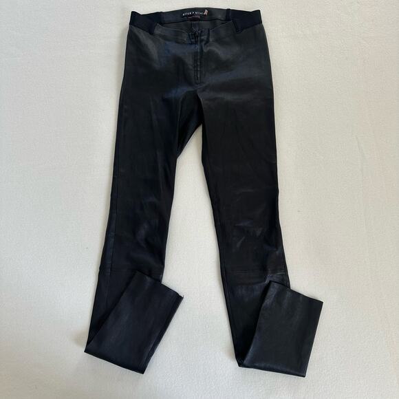 Alice & Olivia 100% Leather Zip Front Black Stretch Skinny Pants Leggings US 2 - Picture 4 of 13